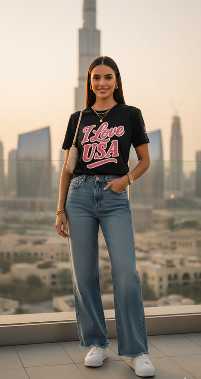 🇺🇸 USA Women’s Jersey Short Sleeve Tee – “I Love USA” Edition